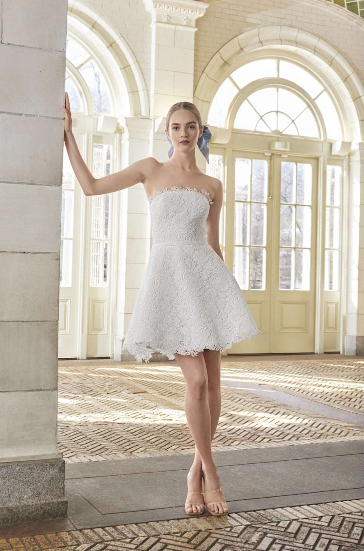 Designer's Short Lace Wedding Dress | Estrelle Bridal Toronto Designer's Short Lace Wedding Dress | Estrelle Bridal Toronto