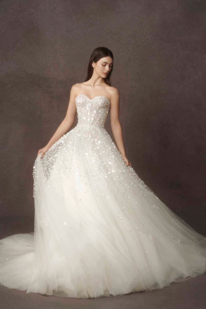 Strapless sparkling beading wedding dress made by Nicole Felicia Couture 2024 Spring Summer